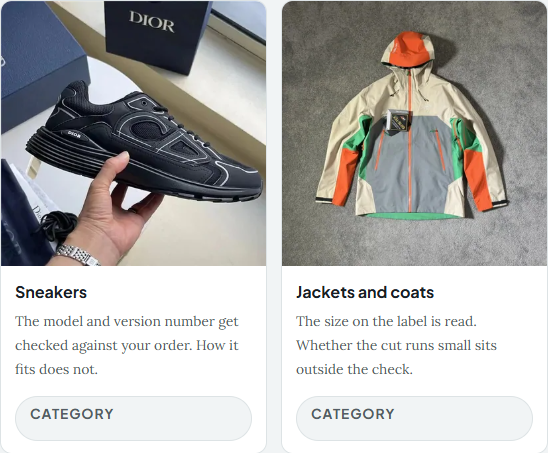 Sneaker and jacket category cards from this Basetao Spreadsheet